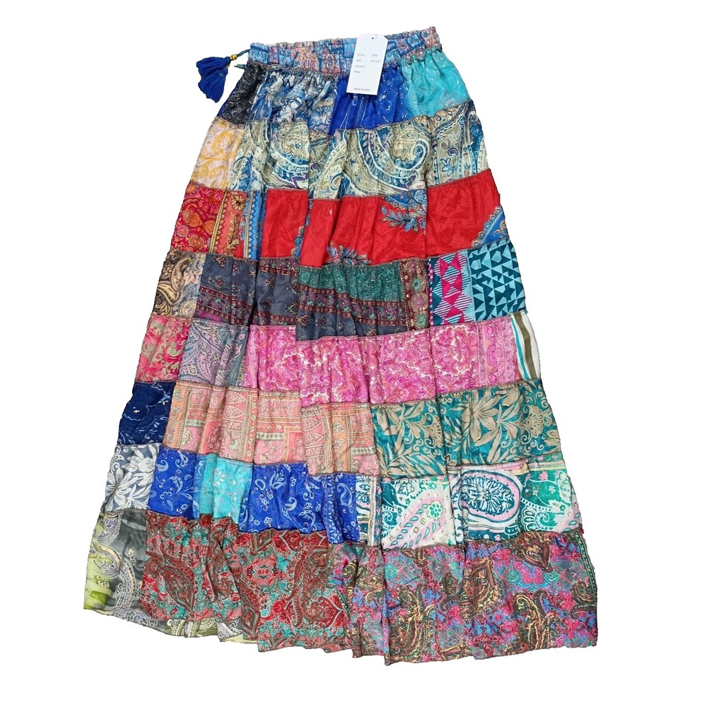 Boutique‎ Bohemian Artisan Silk Maxi Skirt OS NEW Free Size Boho Hippie Festival